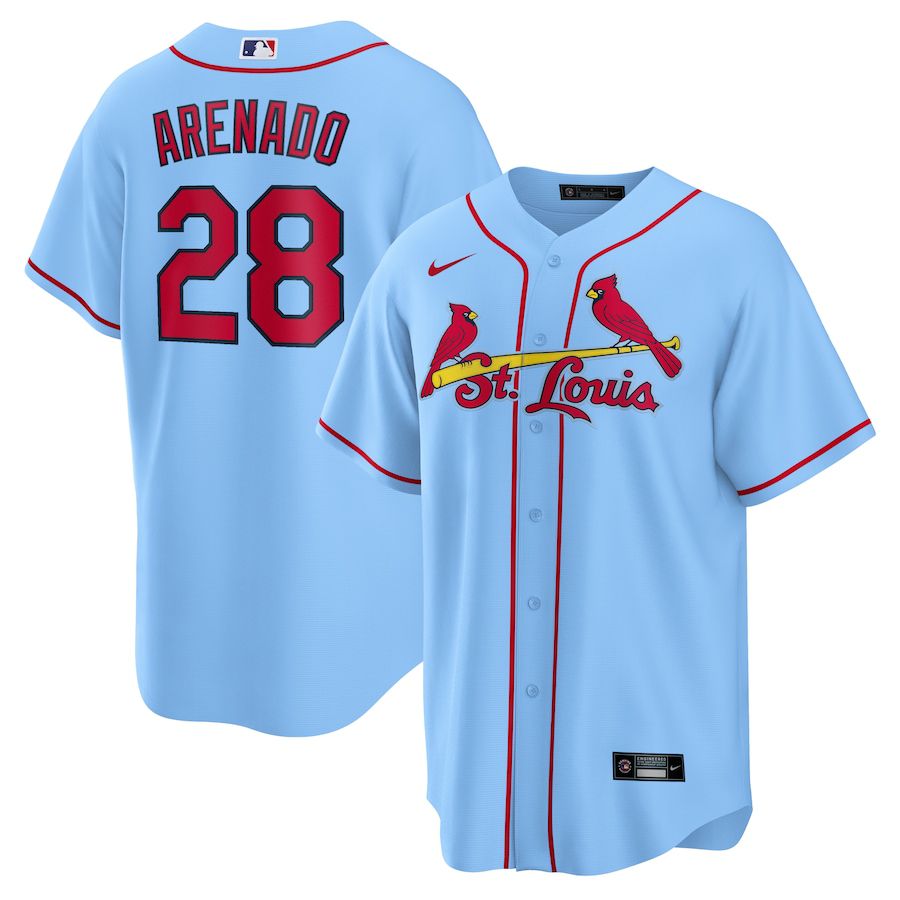 Cheap Mens St. Louis Cardinals 28 Nolan Arenado Nike Light Blue Alternate Official Replica Player MLB Jerseys